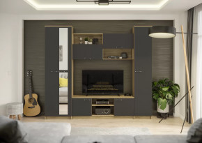 Гостиная Герда Дуб крафт серый/Антрацит в Челябинске - chelyabinsk.mebel-tymen.ru | фото