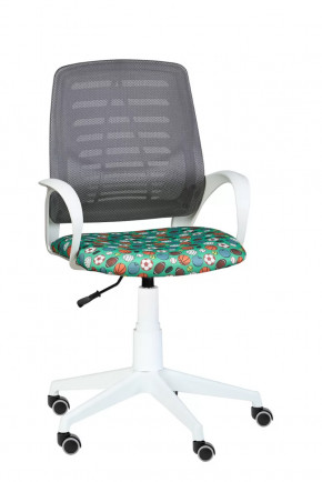 Кресло Ирис WHITE сетка W-02 (серая)/ ткань Т58 (мячики на зеленом) (подлокот.084) белая крестовина в Челябинске - chelyabinsk.mebel-tymen.ru | фото