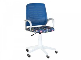 Кресло Ирис WHITE сетка W-05 (синяя)/ткань Т55 (космос на синем) (подлокот.084) белая крестовина в Челябинске - chelyabinsk.mebel-tymen.ru | фото