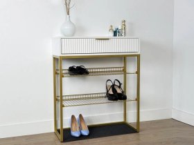 Обувница Вельвет белое дерево/белый матовый/золото в Челябинске - chelyabinsk.mebel-tymen.ru | фото