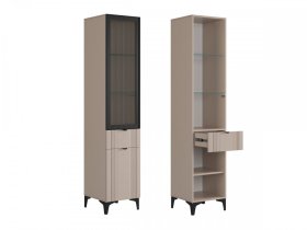 Шкаф однодверный (со стеклом) Рич кашемир/фрапучино матовый/черный в Челябинске - chelyabinsk.mebel-tymen.ru | фото