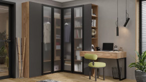 Спальный гарнитур «Порто» №5 Яблоня Беллуно/Графит софт/Стекло сатин черное в Челябинске - chelyabinsk.mebel-tymen.ru | фото