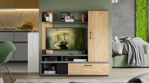 Стенка «Сиена» Графит Серый, Дуб Крафт золотой в Челябинске - chelyabinsk.mebel-tymen.ru | фото